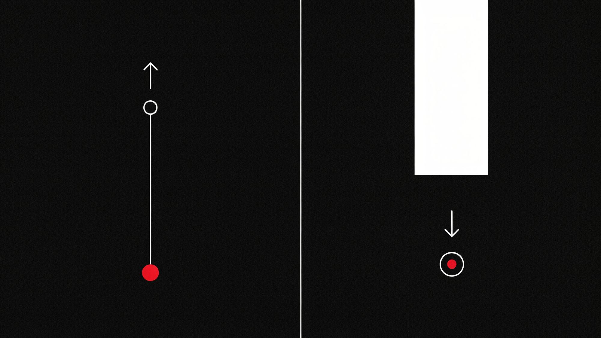 Deux directions pour le même mot : à gauche le mot-outil monte depuis le signal, à droite le mot-écran descend et le recouvre